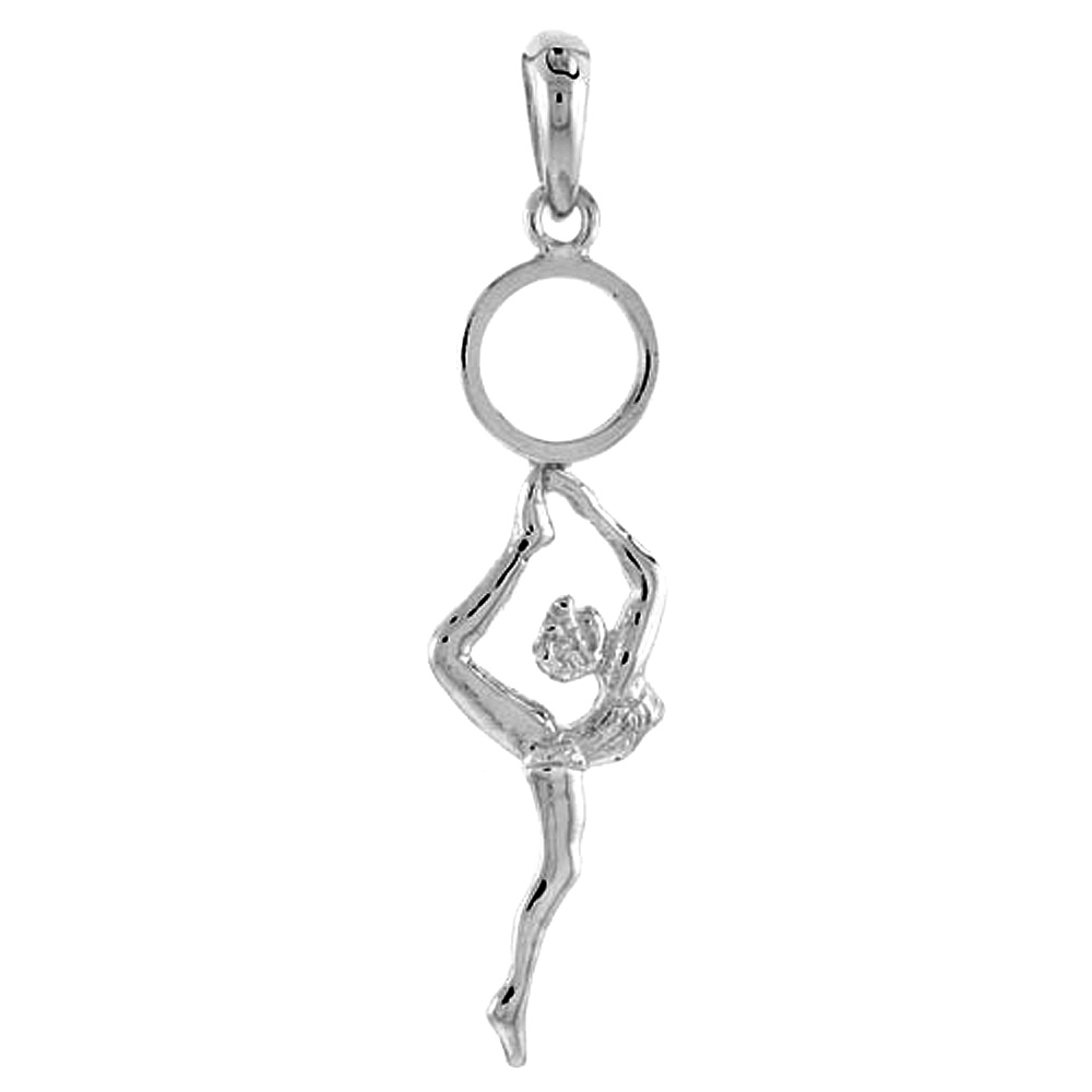 Sterling Silver Gymnast Pendant Flawless Quality, 1 1/2 inch wide