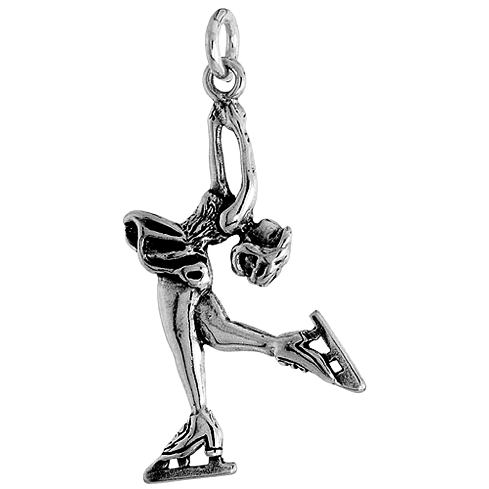 Sterling Silver Figure Skater Pendant Flawless Quality, 1 1/4 inch wide