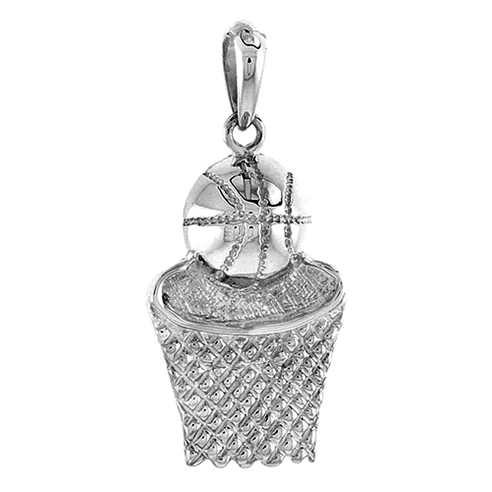 Sterling Silver Basketball Pendant Flawless Quality, 1 1/16 inch wide