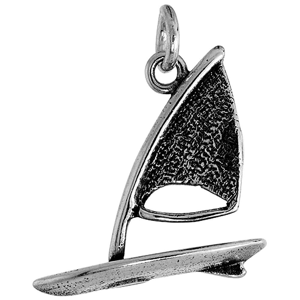 Sterling Silver Windsurf Pendant Flawless Quality, 1 inch wide