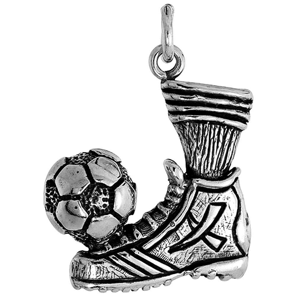 Sterling Silver Soccer Ball & Shoe Pendant Flawless Quality, 7/8 inch wide