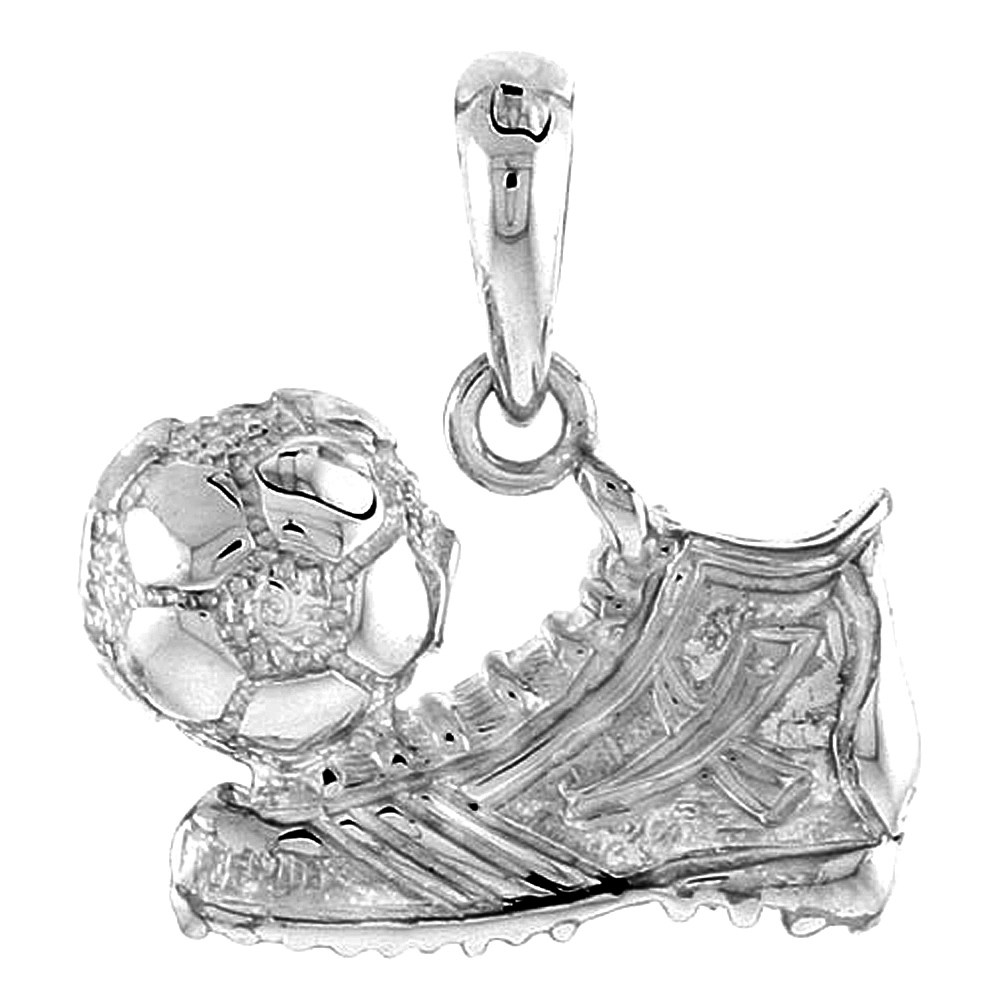 Sterling Silver Soccer Ball & Shoe Pendant Flawless Quality, 1/2 inch wide