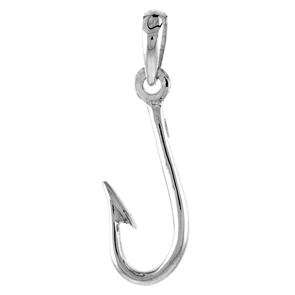 Sterling Silver Makau Fly Hook Fish Hook Pendant for Men Women Flawless Finish Flawless Polished Finish 1 3/16 inch No Chain