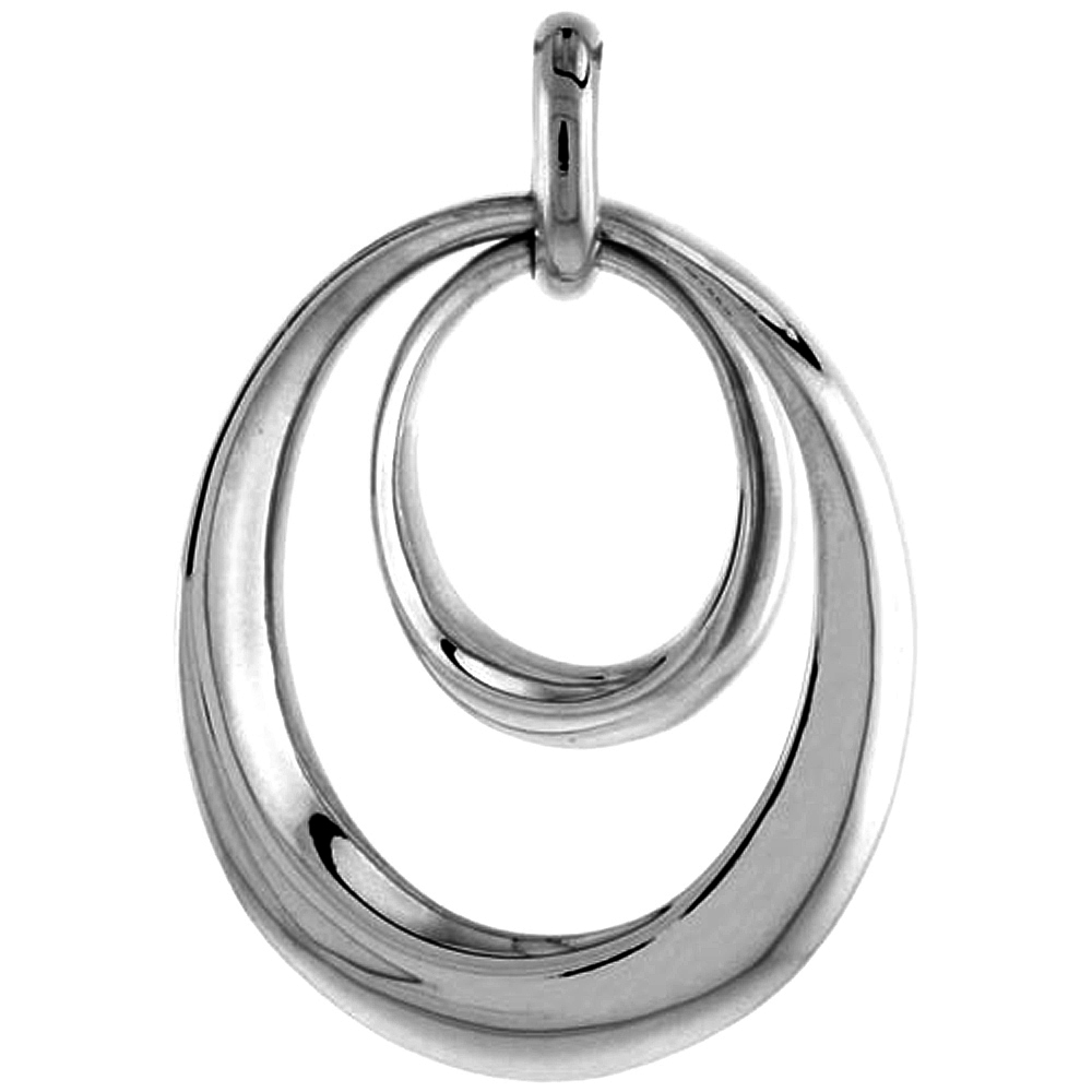 Sterling Silver Double Circle Cut-out Pendant Flawless Quality, 1 1/8 inch wide