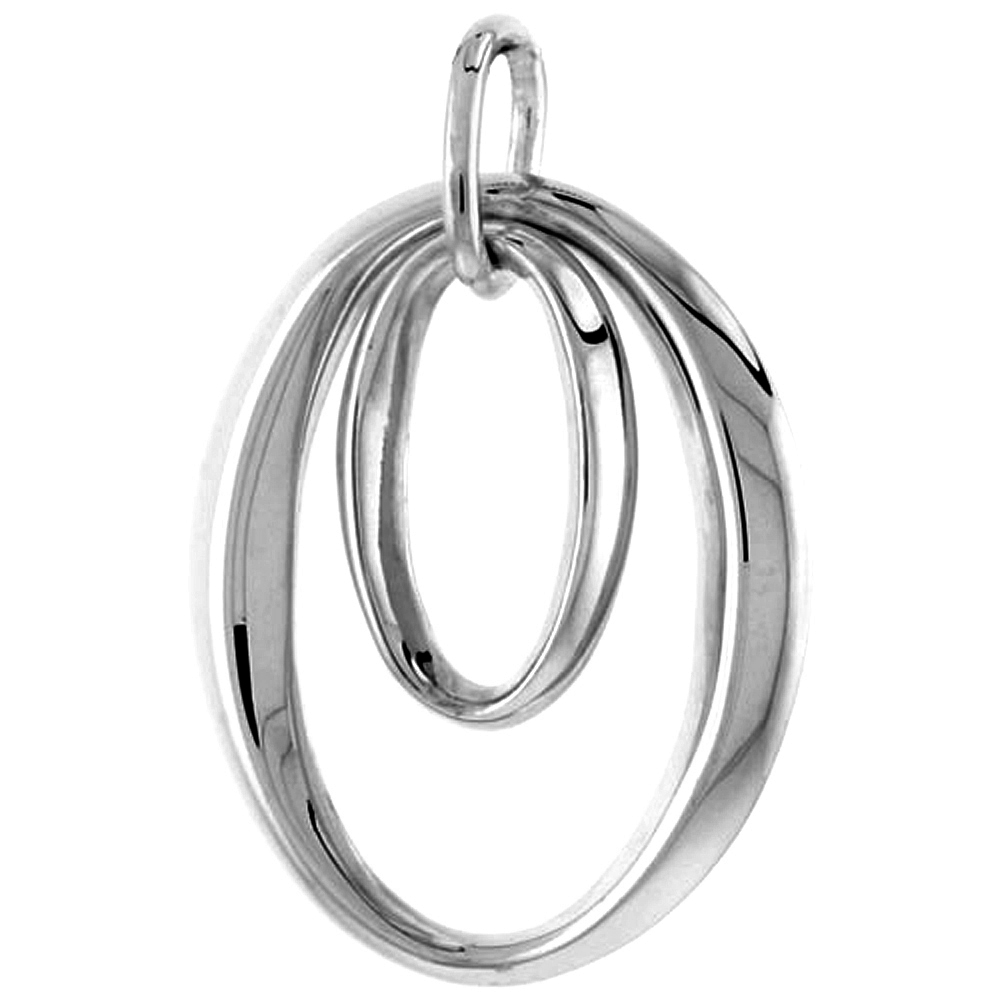 Sterling Silver Double Oval Cut-out Pendant Flawless Quality, 1 1/16 inch wide