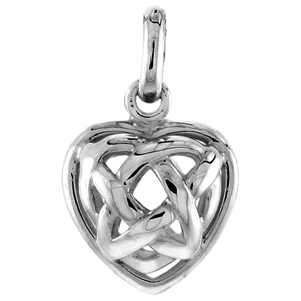 Sterling Silver Puffed Heart Pendant Flawless Quality, 1/2 inch wide