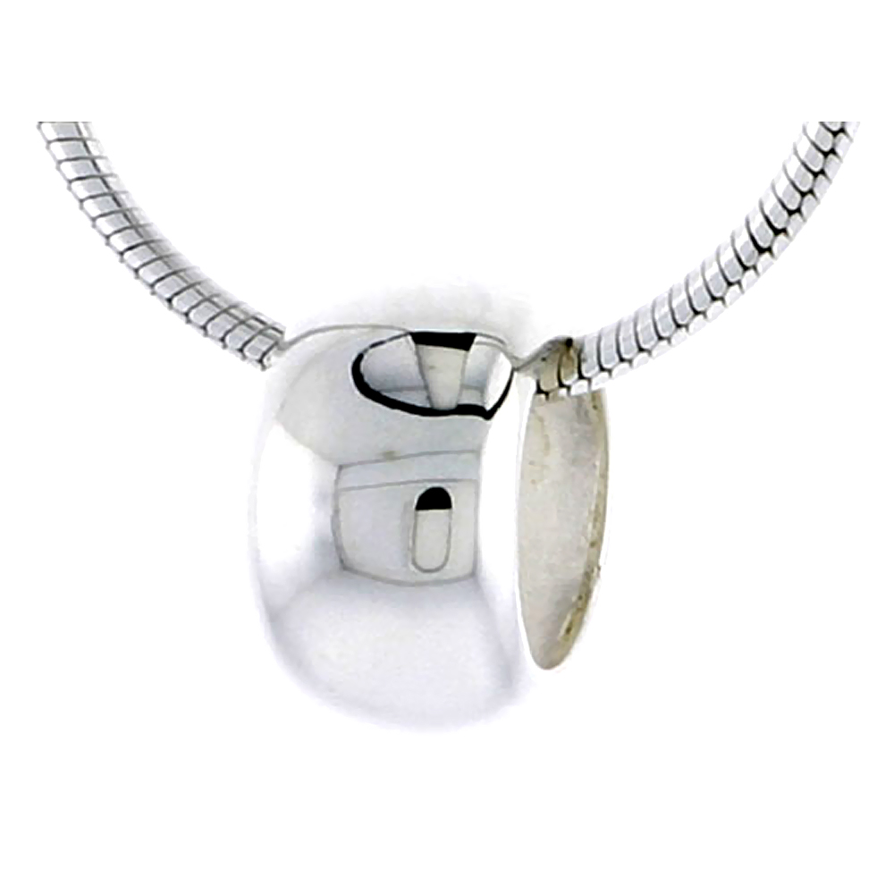 High Polished Sterling Silver 3/8&quot; (10 mm) tall Plain Barrel Pendant Slide, w/ 18&quot; Thin Box Chain