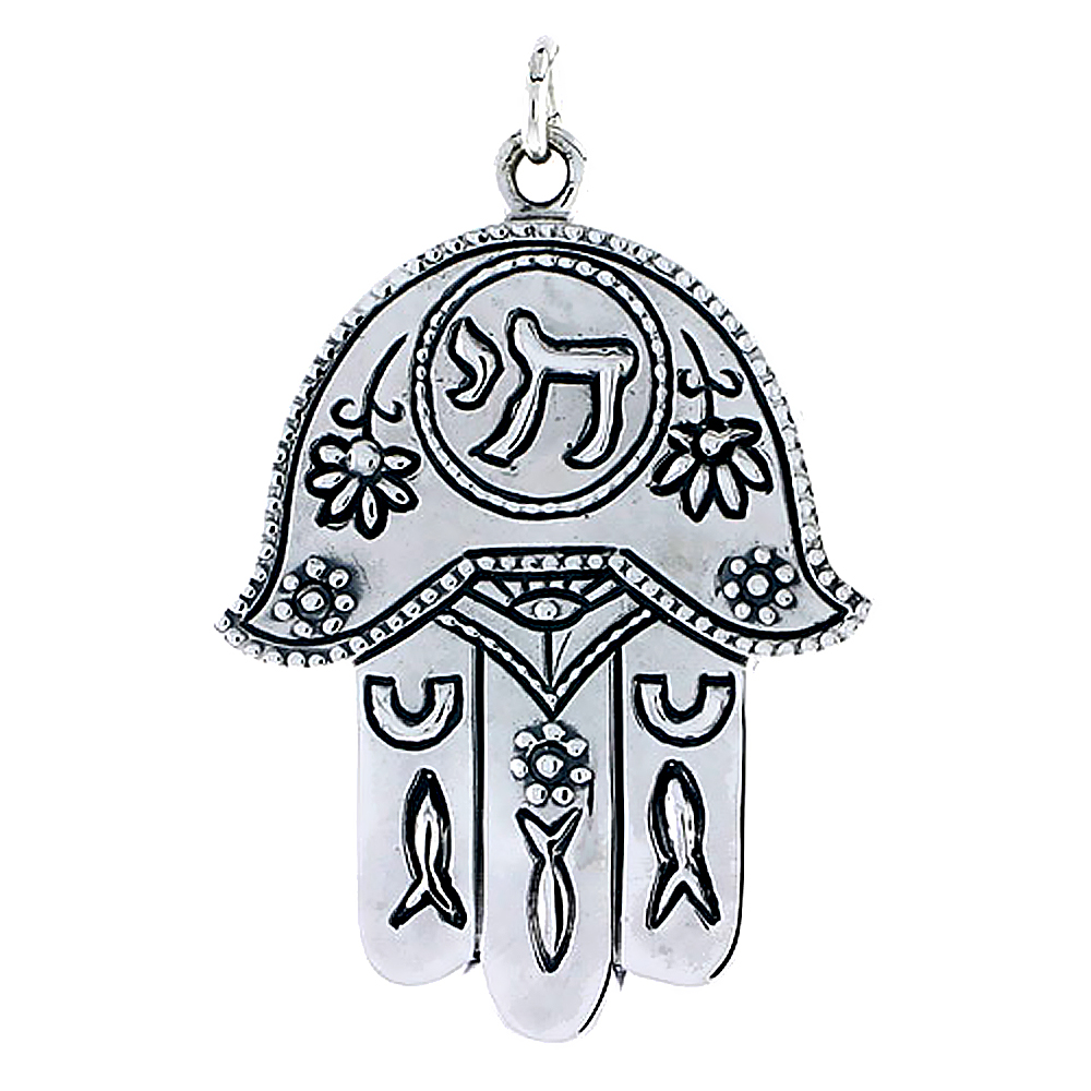 Sterling Silver Hamsa "Hand of God" Pendant, 1 5/8" (41 mm) tall