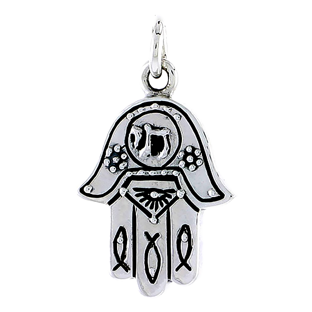 Sterling Silver Hamsa "Hand of God" Pendant, 7/8" (22 mm) tall