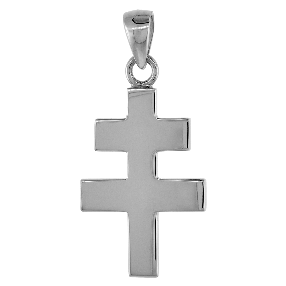 Sterling Silver Patriarchal Cross Pendant, 1 1/8" (29 mm) tall