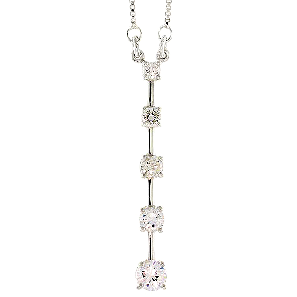 Sterling Silver Graduated Journey Pendant w/ 5 High Quality CZ Stones, 1 11/16" (43 mm) tall