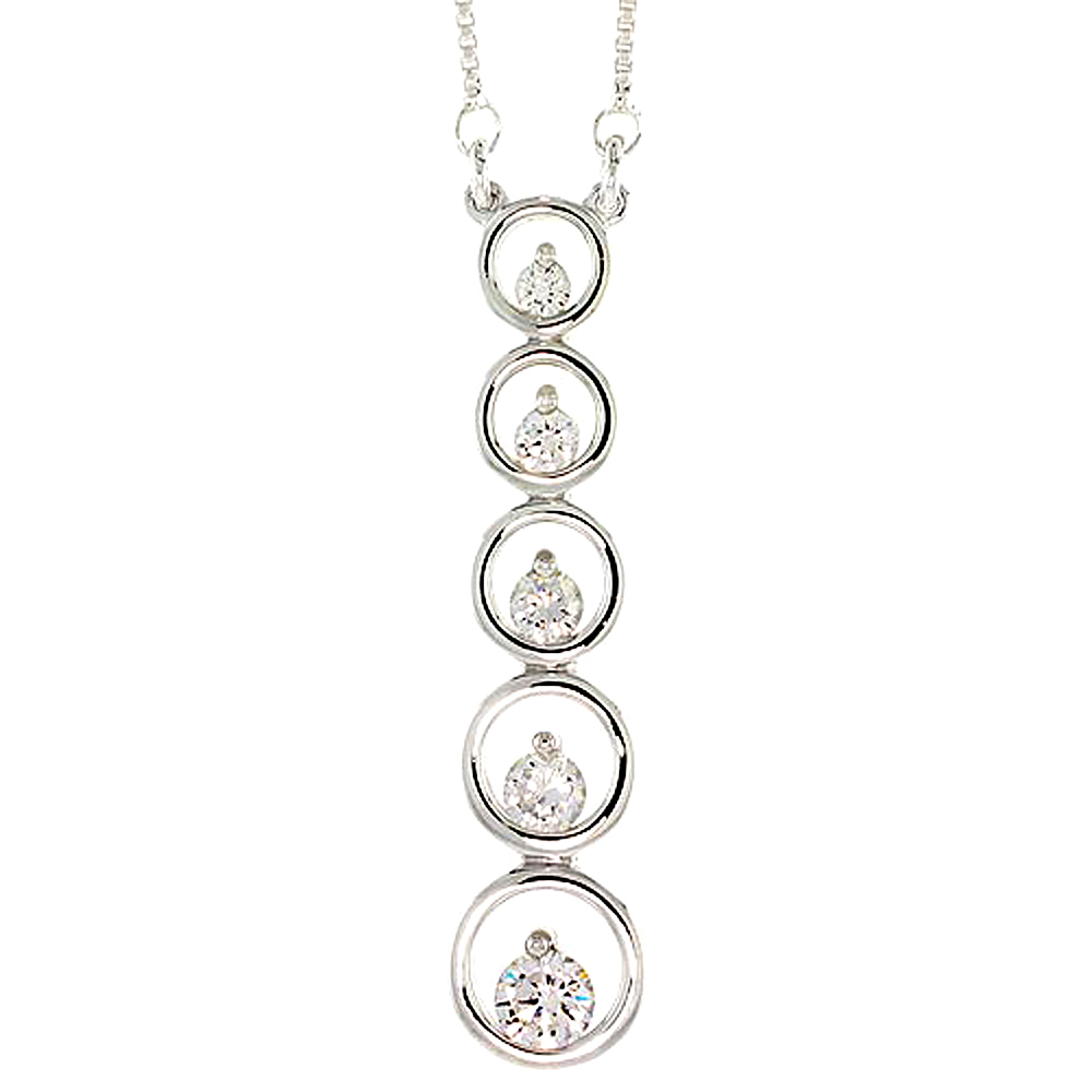 Sterling Silver Graduated Journey Pendant w/ 5 High Quality CZ Stones, 1 7/8" (48 mm) tall