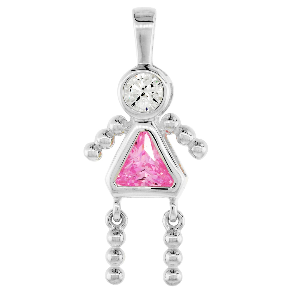 Sterling Silver Birthstone Charm October Baby Brat Girl Pink Tourmaline Color Cubic Zirconia