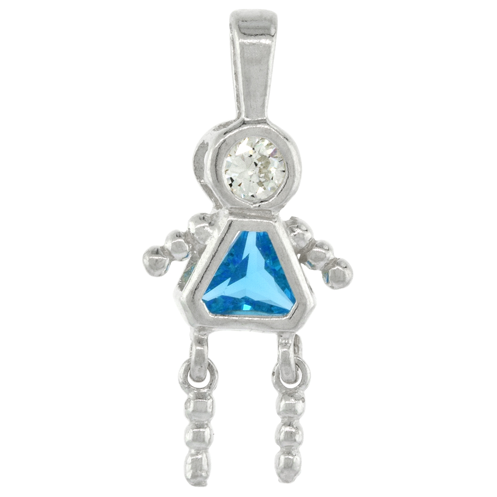 Sterling Silver Birthstone Charm December Baby Brat Girl Blue Topaz Color Cubic Zirconia