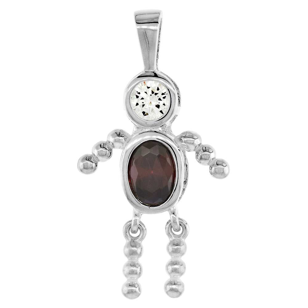 Sterling Silver Birthstone Charm January Baby Brat Boy Garnet Color Cubic Zirconia