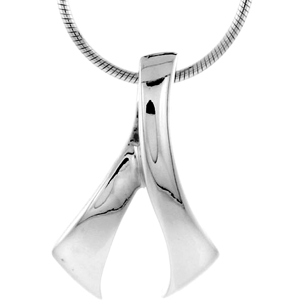 High Polished Sterling Silver 15/16" (24 mm) tall Freeform Pendant, w/ 18" Thin Box Chain