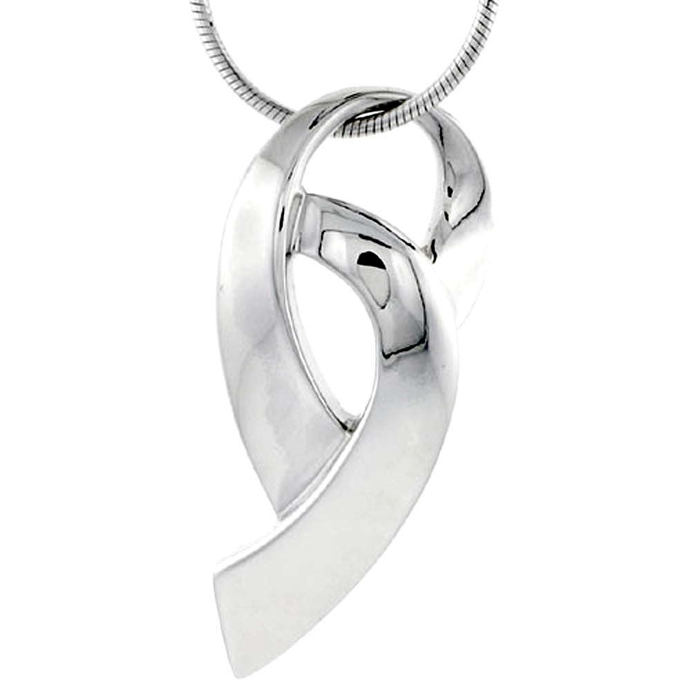 High Polished Sterling Silver 1 5/16" (34 mm) tall Double Loop Pendant, w/ 18" Thin Box Chain