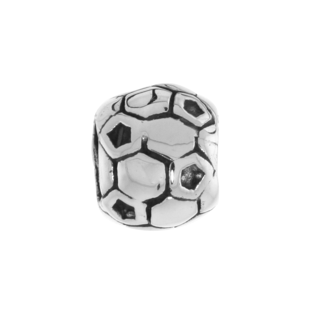 Sterling Silver Black &amp; White Soccer Ball Charm Bead for Charm Bracelets fits 3mm Snake Chain Bracelets Oxidized Finish