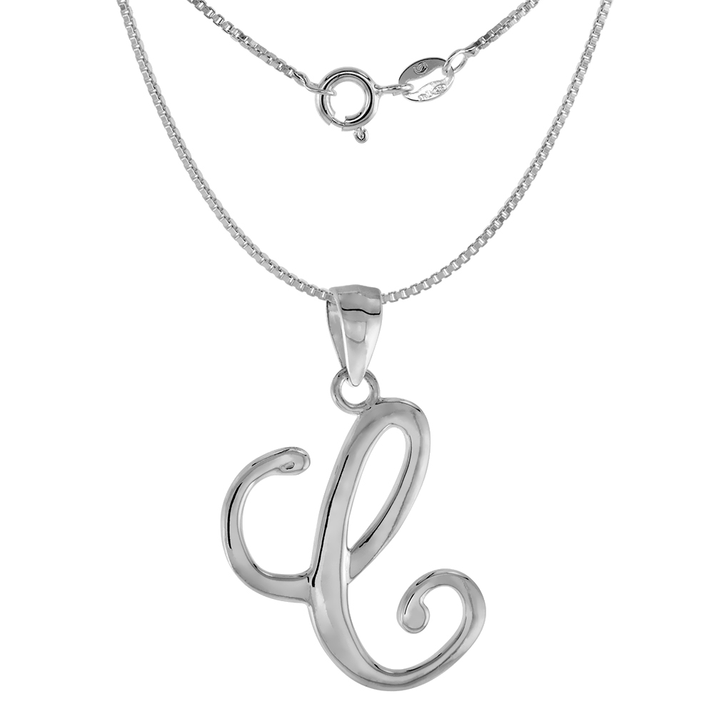 Small 3/4 inch Sterling Silver Script Initial C Pendant Necklace for Women Flawless High Polished 16-20 inch