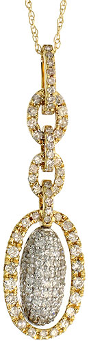 14k Gold 18&quot; Chain &amp; 1 5/16&quot; (35mm) tall Oval Diamond Pendant, w/ 0.74 Carat Brilliant Cut Diamonds