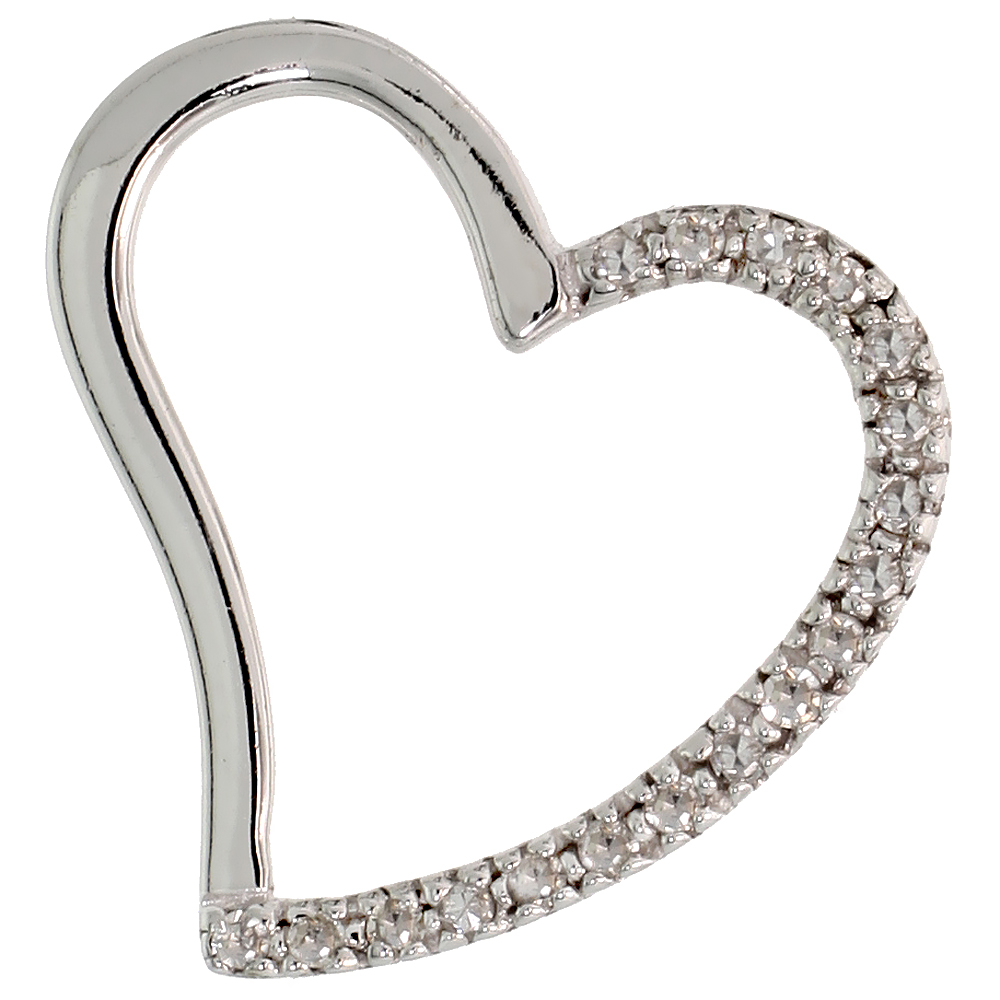 14k White Gold 3/4" (19mm) tall Diamond Heart Pendant, w/ 0.15 Carat Brilliant Cut Diamonds