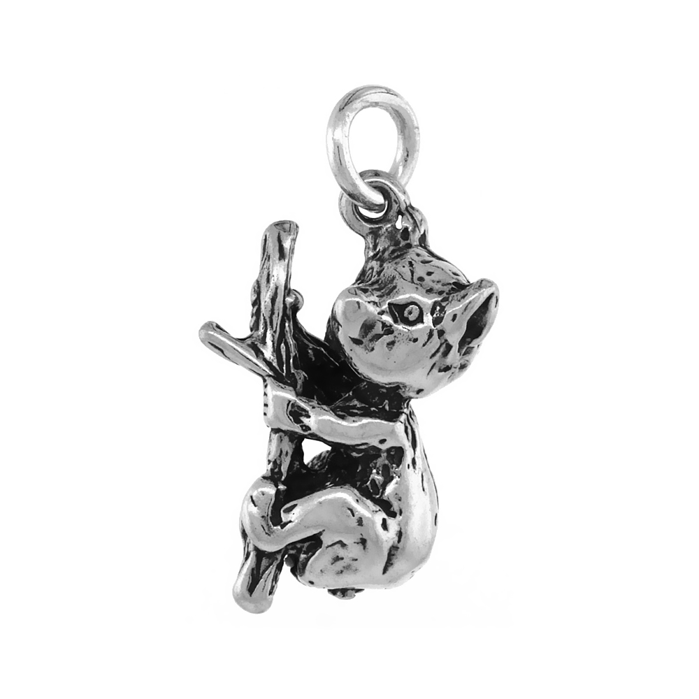 Sterling Silver Koala Bear Pendant Antiqued finish 7/8 inch