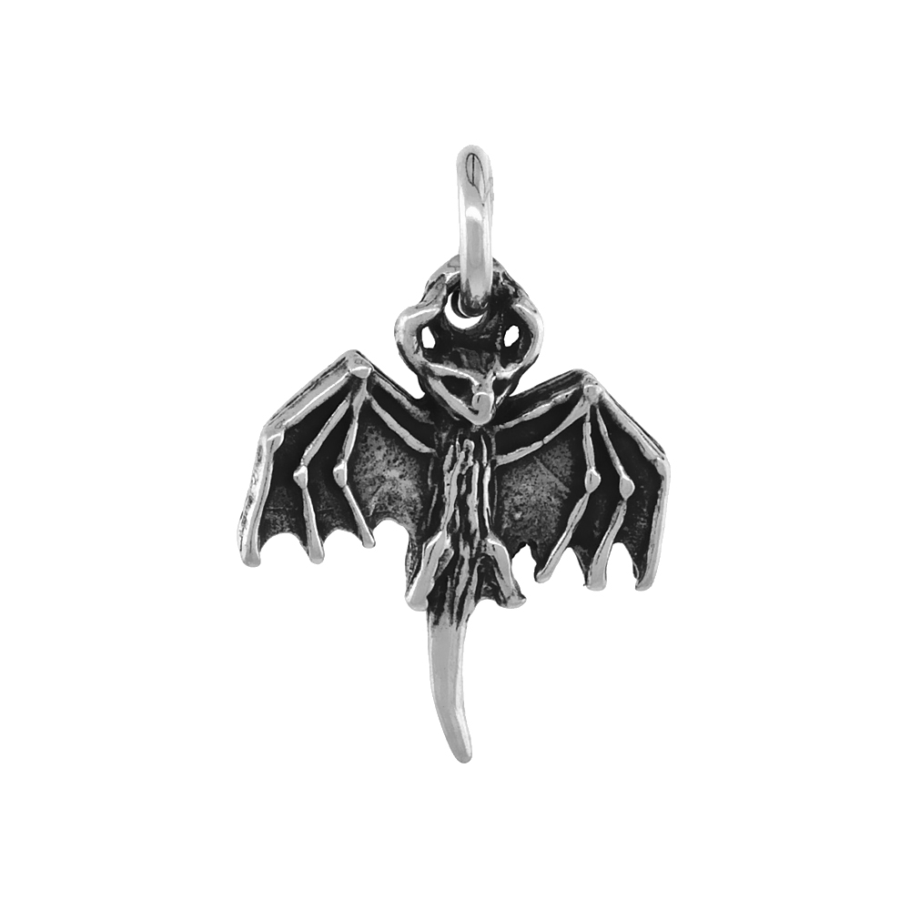 Sterling Silver Bat Pendant Antiqued finish 3/4 inch