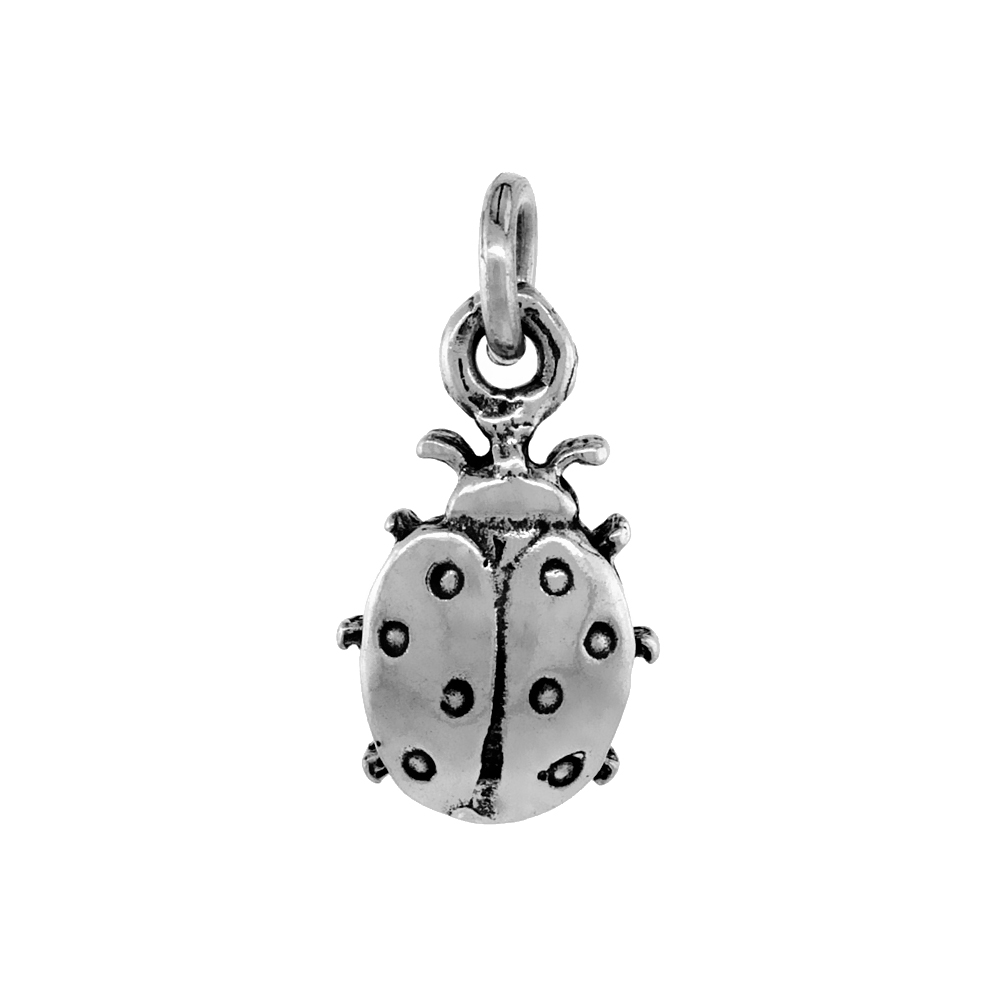 Sterling Silver Ladybug Pendant Antiqued finish 7/8 inch