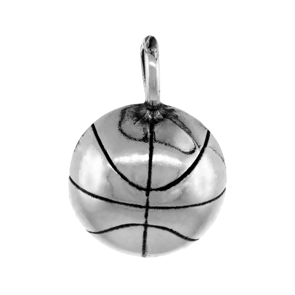 Sterling Silver Basketball Pendant Antiqued finish 3/4 inch