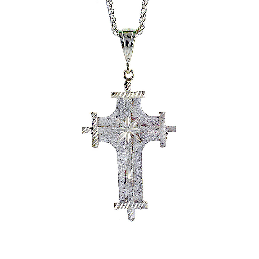 2 1/2 inch Large Sterling Silver Cross Pendant for Men Diamond Cut finish