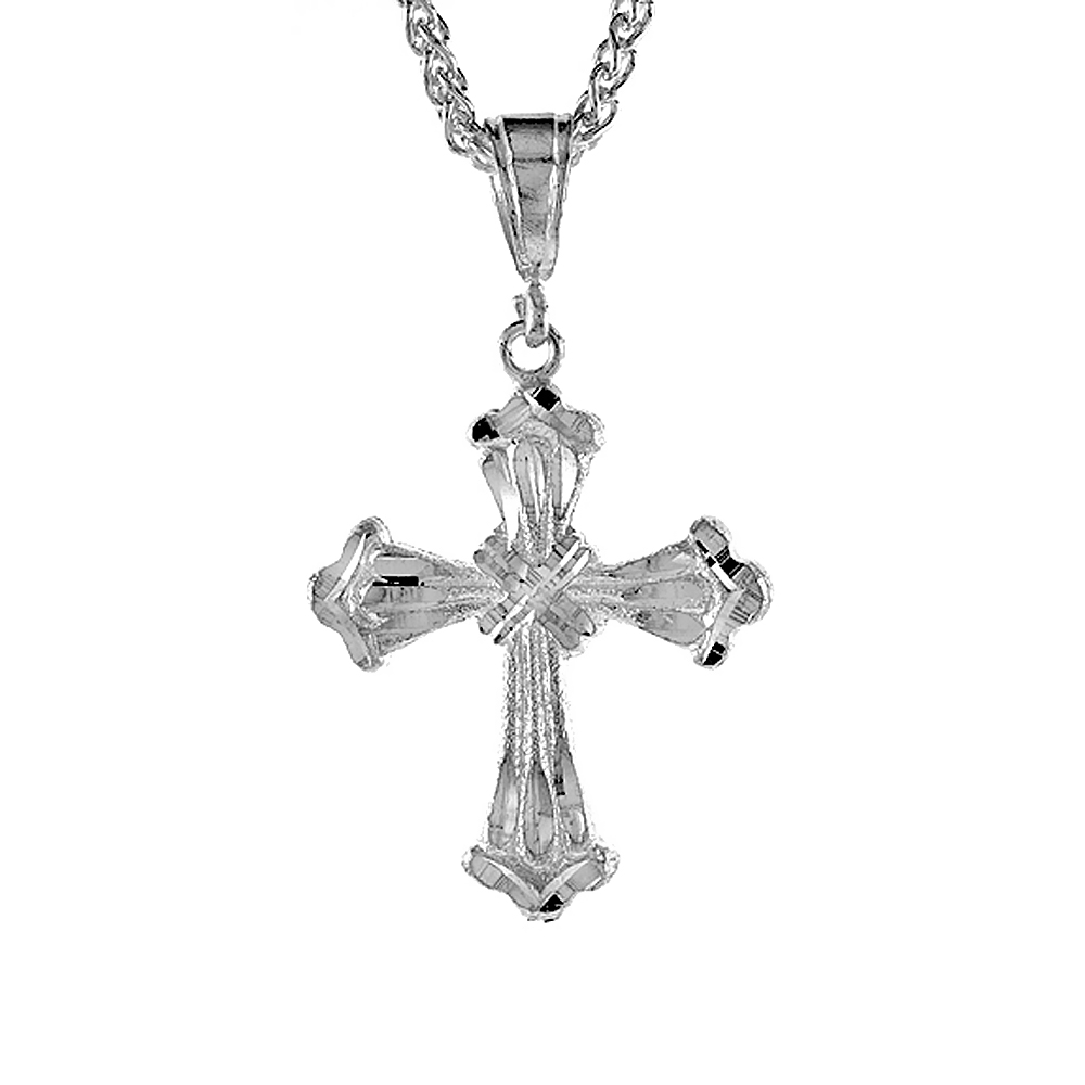 1 1/2 inch Large Sterling Silver Cross Pendant for Men Diamond Cut finish