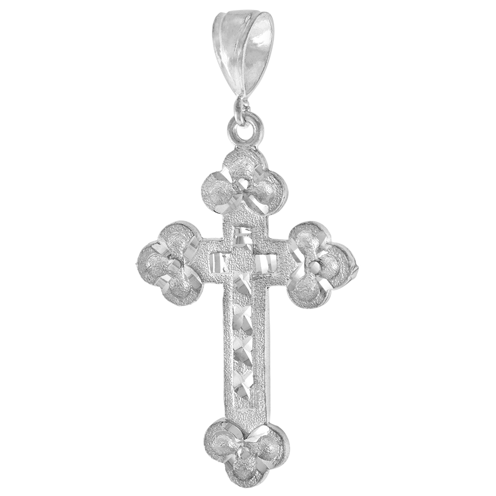 2 5/16 inch Large Sterling Silver Budded Budded Cross Pendant for Men Diamond Cut finish