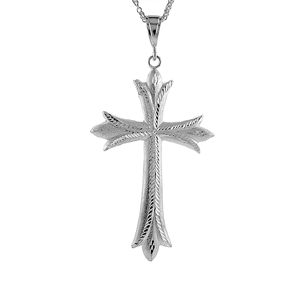 4 5/16 inch Large Sterling Silver Fleury Cross Pendant for Men Diamond Cut finish