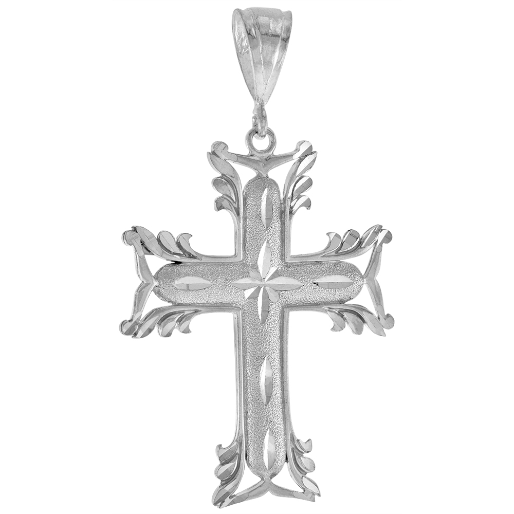 2 3/8 inch Large Sterling Silver Cross Pendant for Men Diamond Cut finish