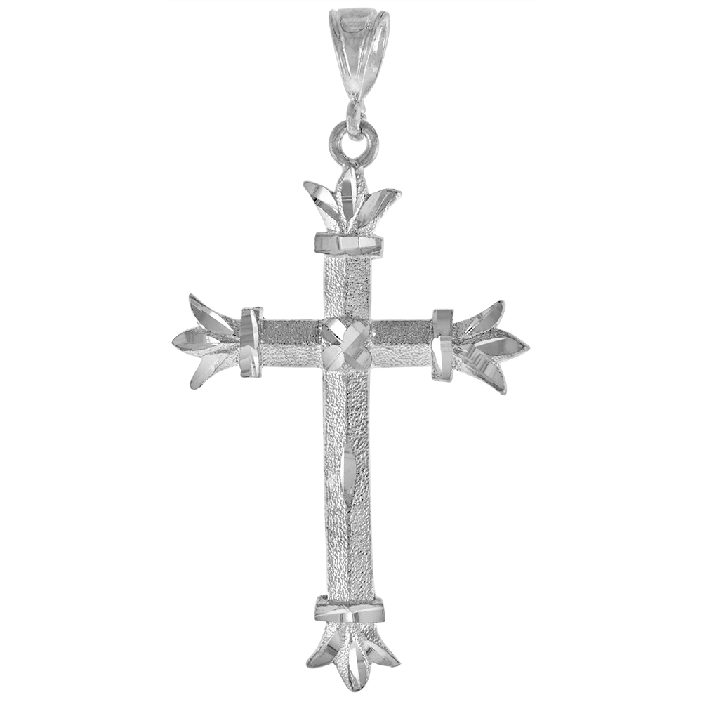 2 5/16 inch Large Sterling Silver Fleury Cross Pendant for Men Diamond Cut finish