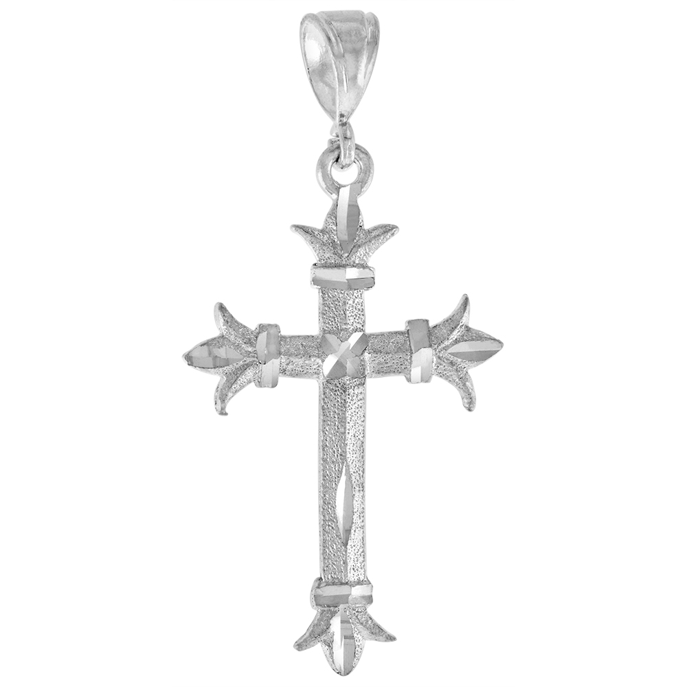 1 3/4 inch Large Sterling Silver Fleury Cross Pendant for Men Diamond Cut finish