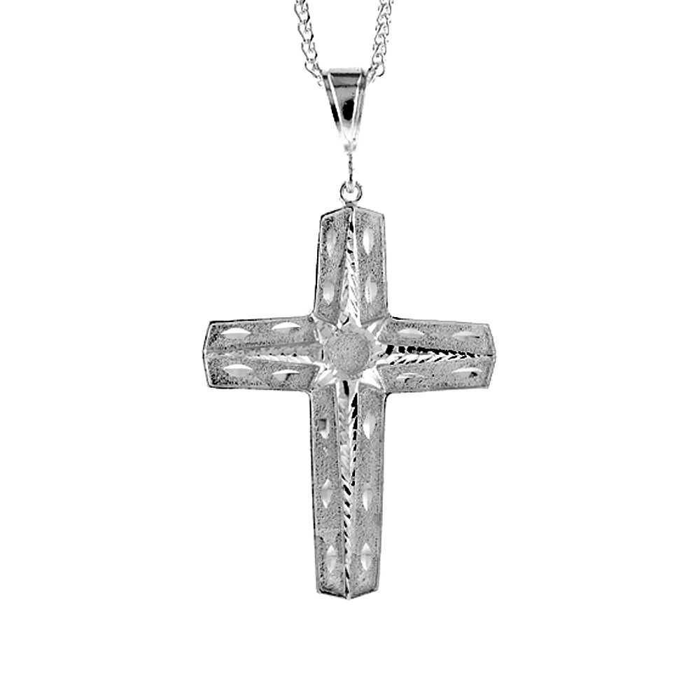 3 1/8 inch Large Sterling Silver Cross Pendant for Men Diamond Cut finish