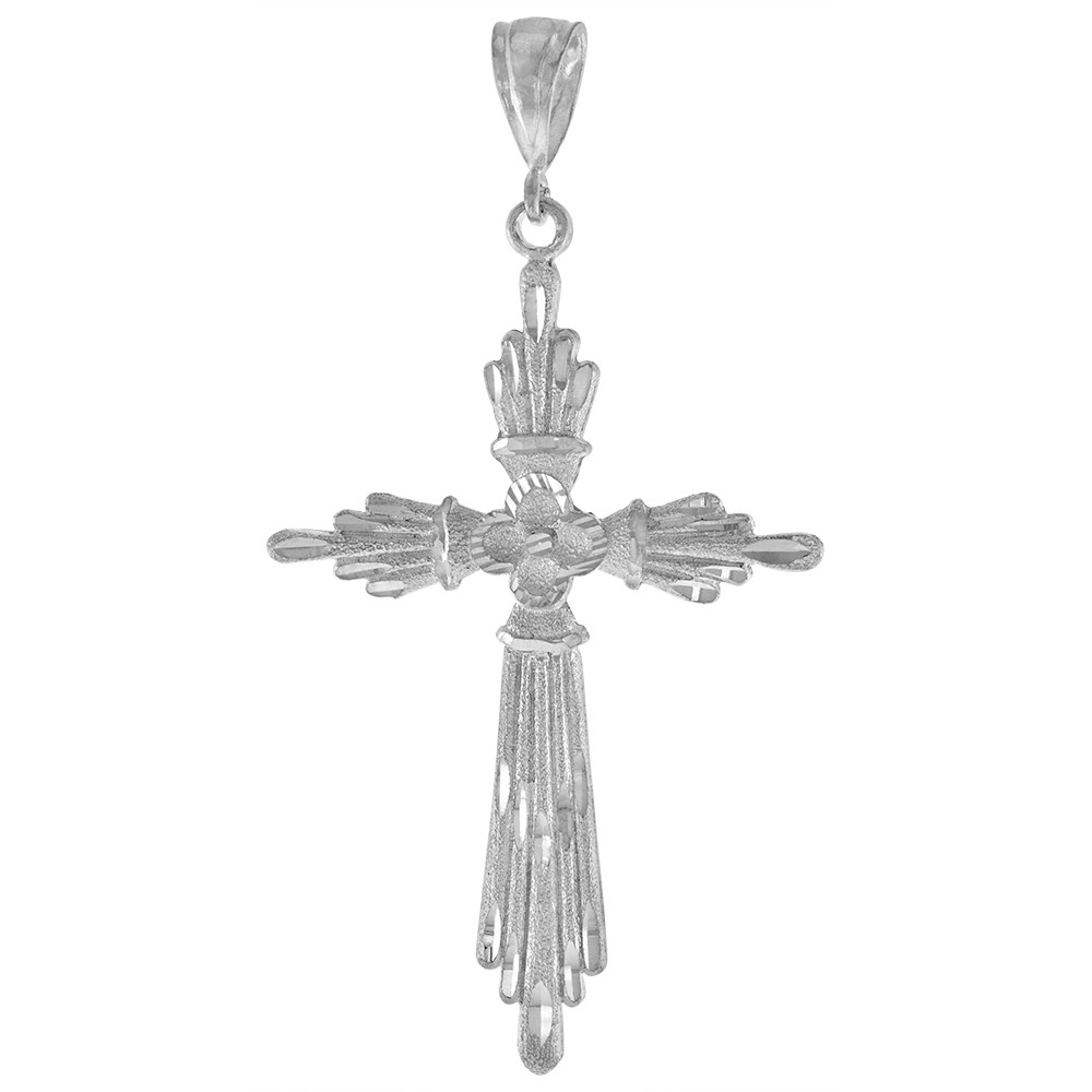 3 3/8 inch Large Sterling Silver Cross Pendant for Men Diamond Cut finish