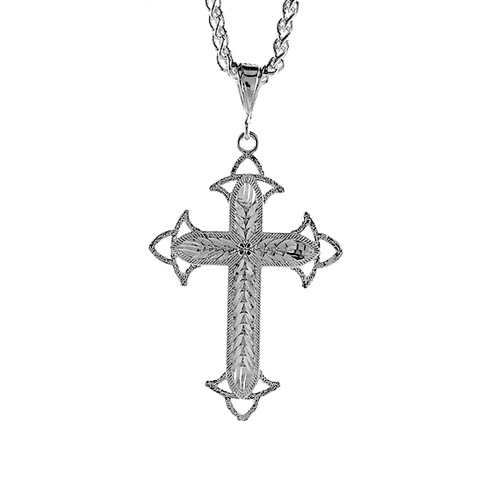 2 1/16 inch Large Sterling Silver Cross Pendant for Men Diamond Cut finish