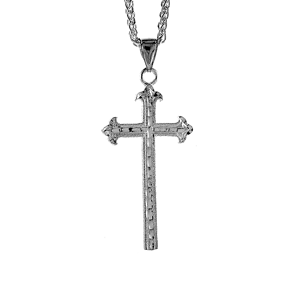 2 1/4 inch Large Sterling Silver Cross Pendant for Men Diamond Cut finish