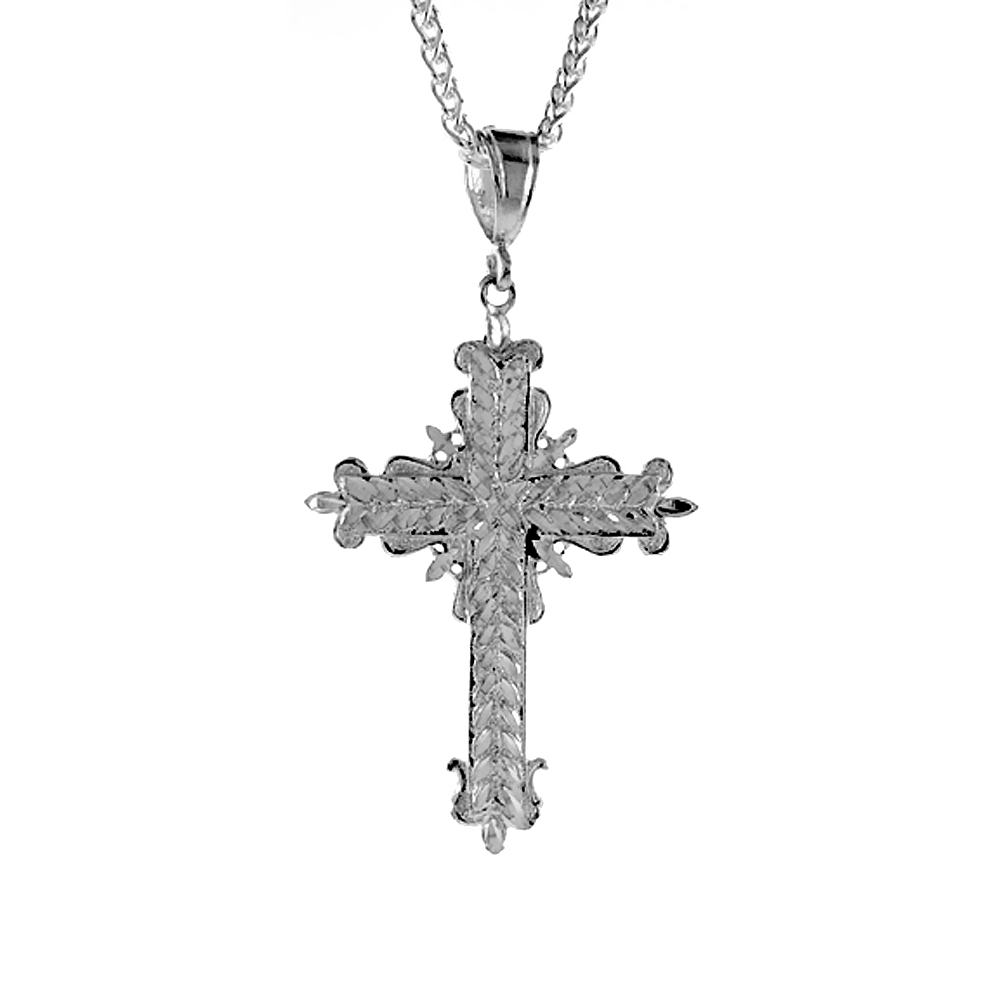 2 5/16 inch Large Sterling Silver Cross Pendant for Men Diamond Cut finish