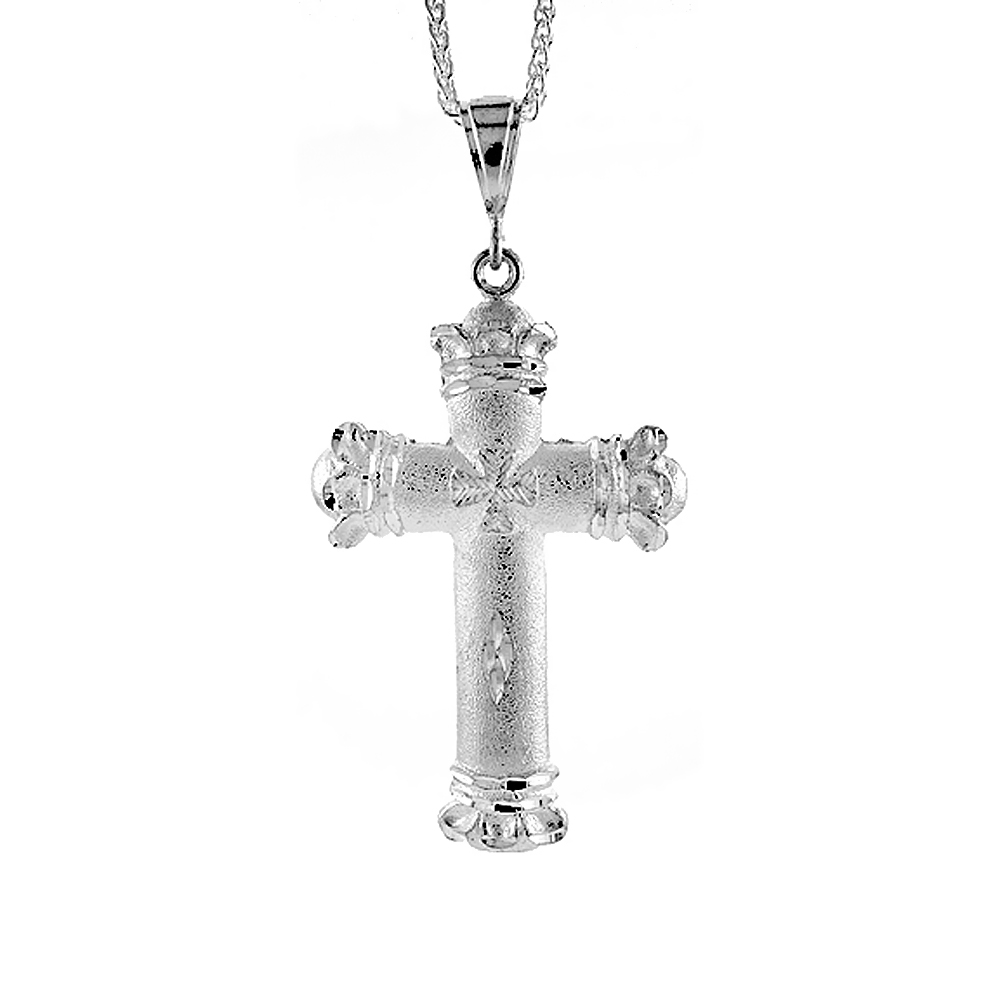 3 3/16 inch (81 mm) Large Sterling Silver Cross Pendant for Men Diamond Cut finish