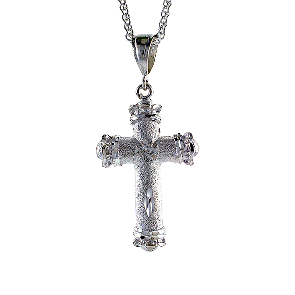 2 1/4 inch Large Sterling Silver Cross Pendant for Men Diamond Cut finish