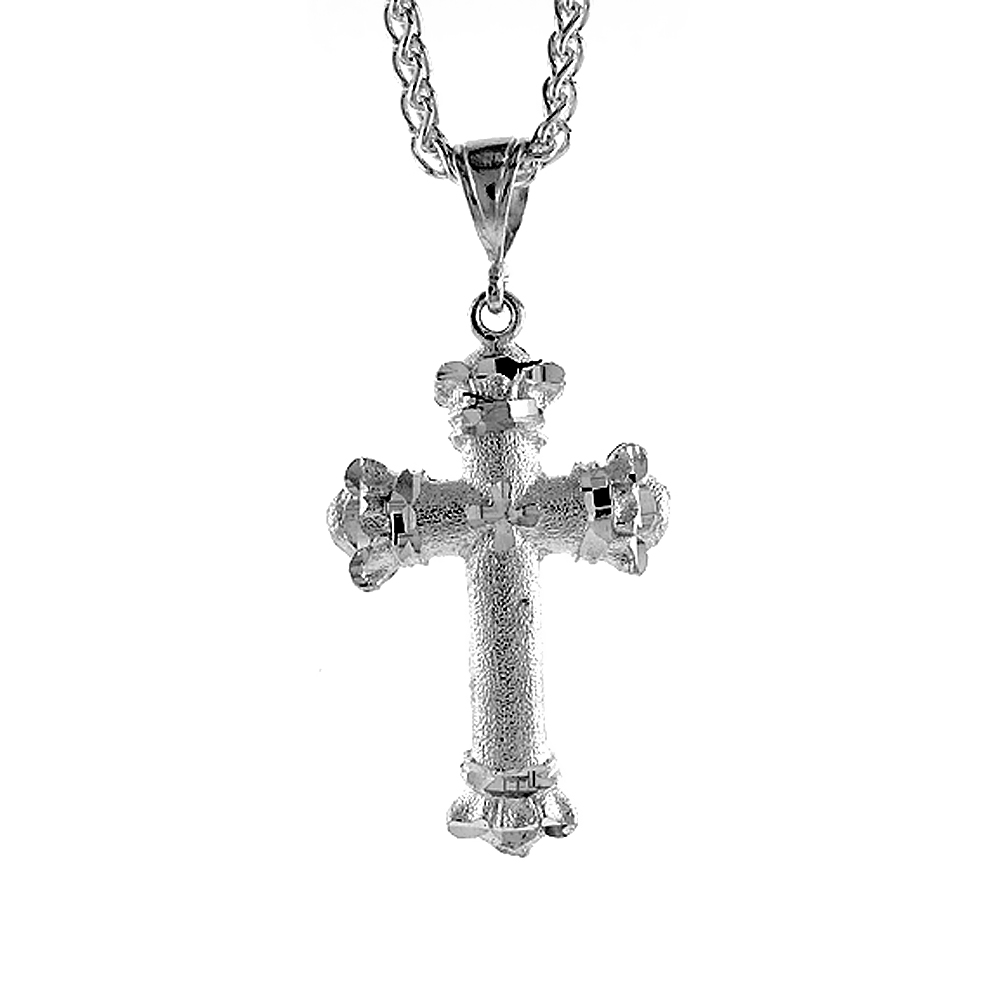 1 3/4 inch Large Sterling Silver Cross Pendant for Men Diamond Cut finish