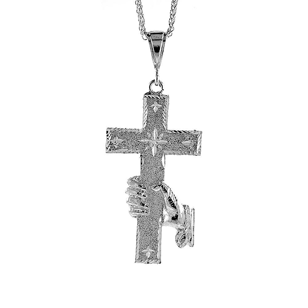 3 inch Large Sterling Silver Cross Pendant for Men Diamond Cut finish