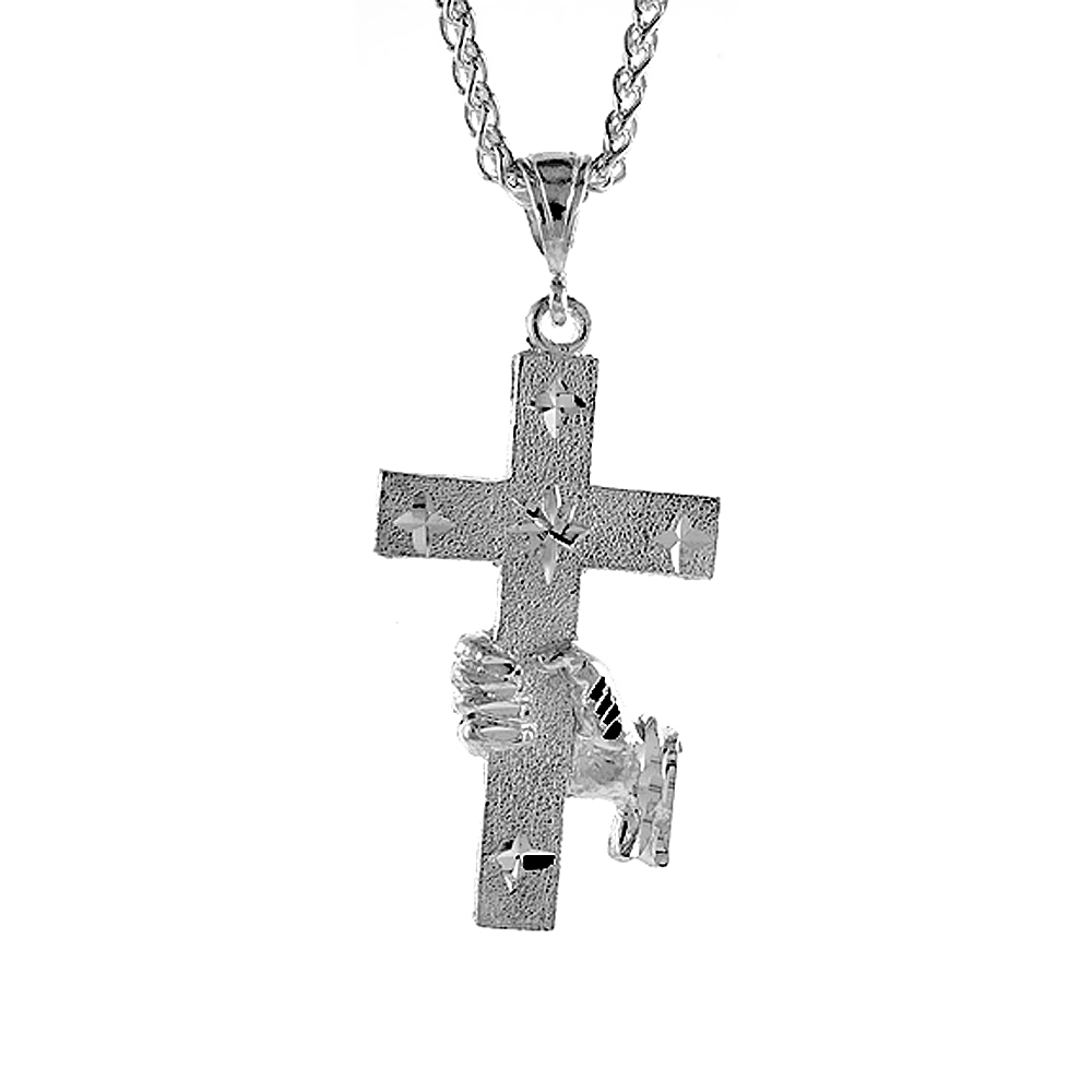 2 1/16 inch Large Sterling Silver Cross Pendant for Men Diamond Cut finish