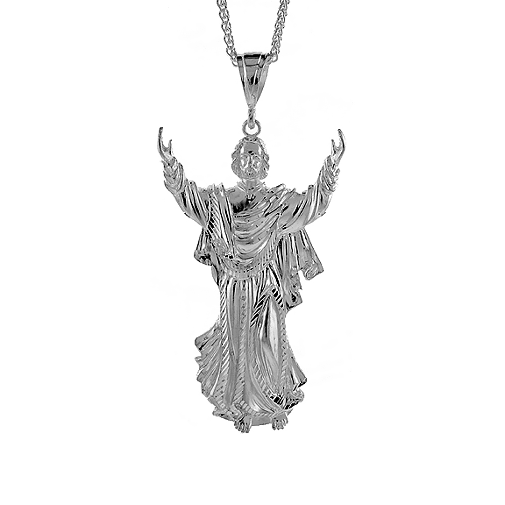 3 1/2 inch Large Sterling Silver Christ Pendant for Men Diamond Cut finish