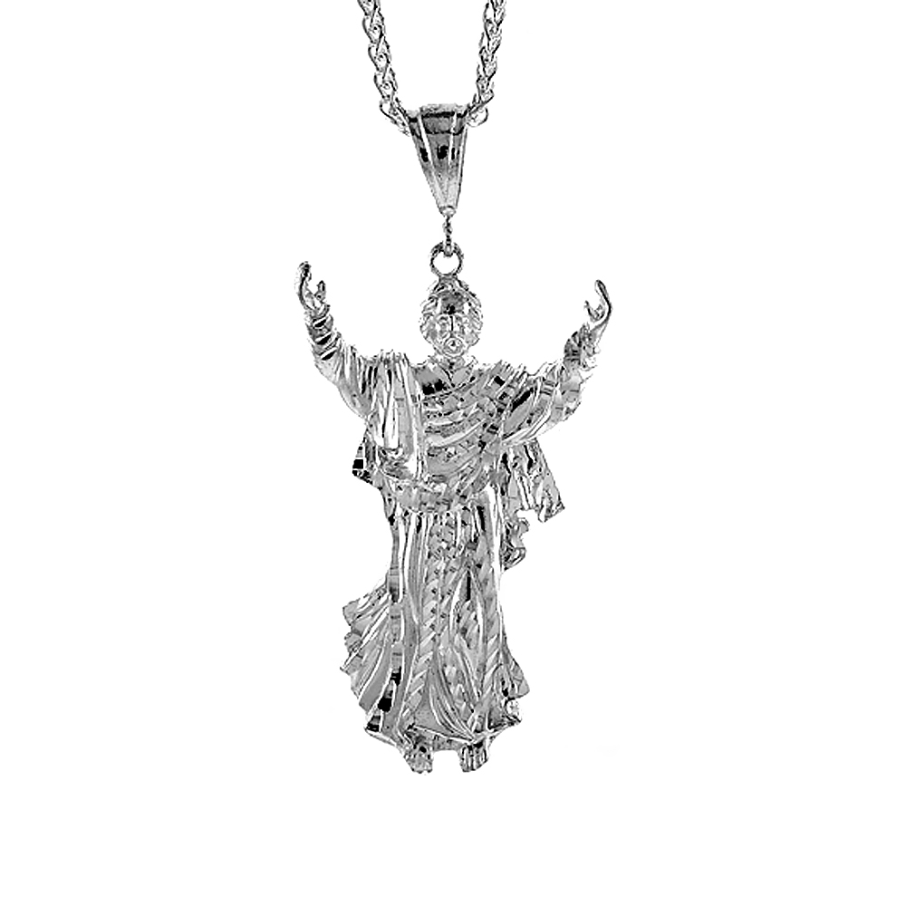 2 3/4 inch Large Sterling Silver Christ Pendant for Men Diamond Cut finish