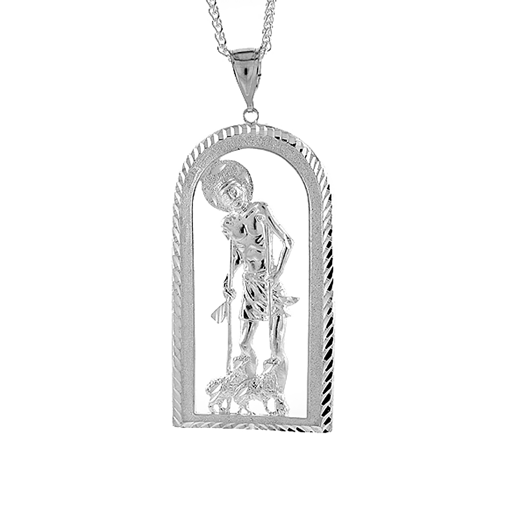 3 1/2 inch Large Sterling Silver St. Lazarus Pendant for Men Diamond Cut finish