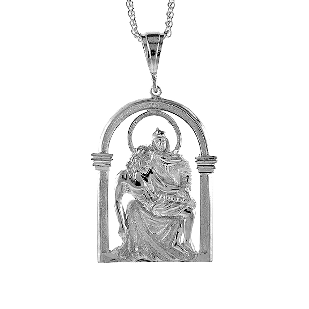 2 5/8 inch Large Sterling Silver Mary and Christ Pendant for Men Diamond Cut finish